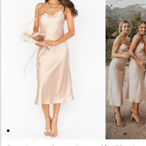 Champagne satin cowl dress